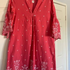 GAP Coral Red Embroidered V-Neck Tunic